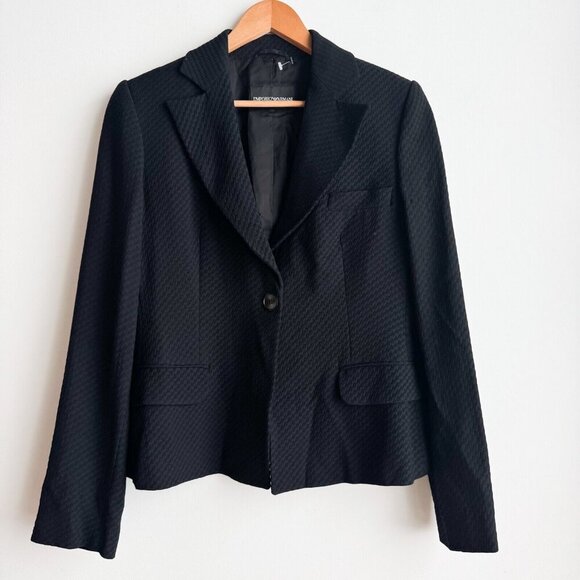 Emporio Armani Black Textured Cropped Blazer 46/M - Picture 1 of 5